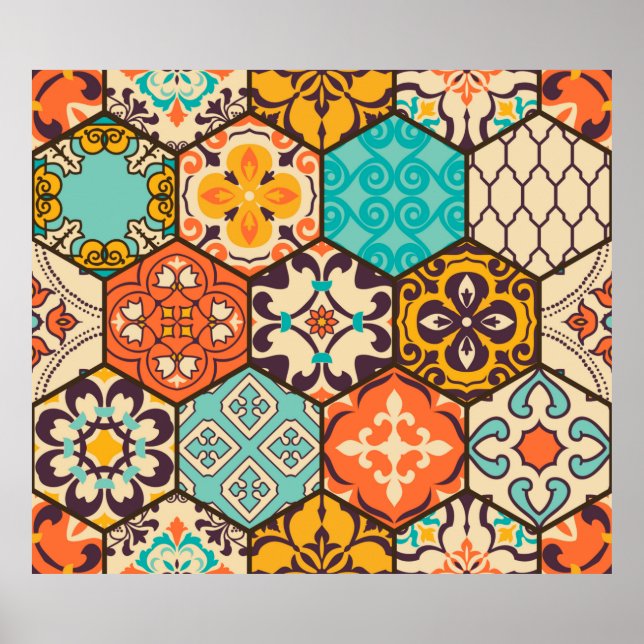 Poster Azulejo de retalhos incolor com o Islã, Árabe (Frente)