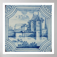 Azulejo Delft mostrando uma ponte de levante sobre