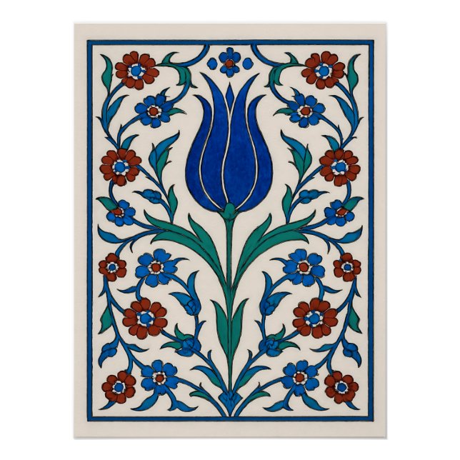 Póster Azulejo Inverso Otomano - Design Tradicional (Frente)