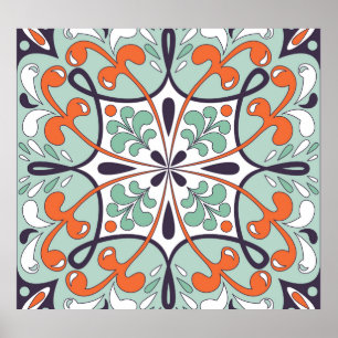 Poster Azulejo Oriental marroquino Floral Design