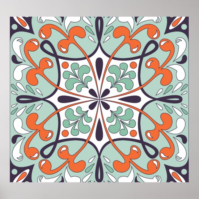 Poster Azulejo Oriental marroquino Floral Design (Frente)