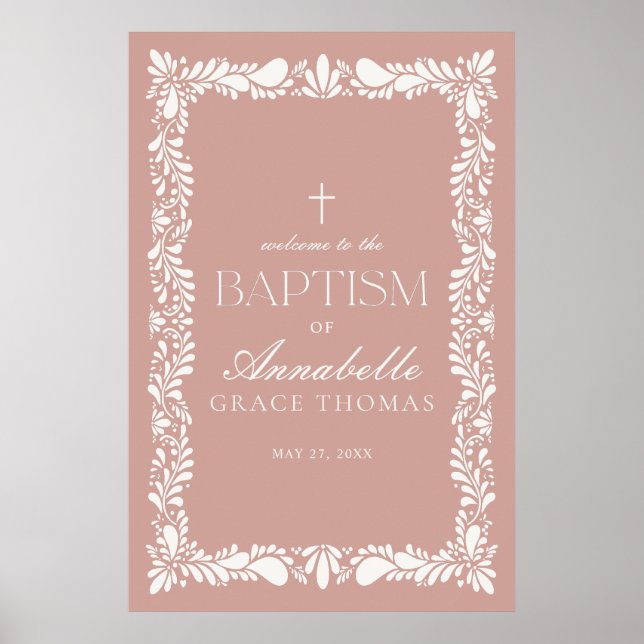 Poster Azulejo Rosa Talavera Espanhol Fiesta Baptism Bem- (Frente)