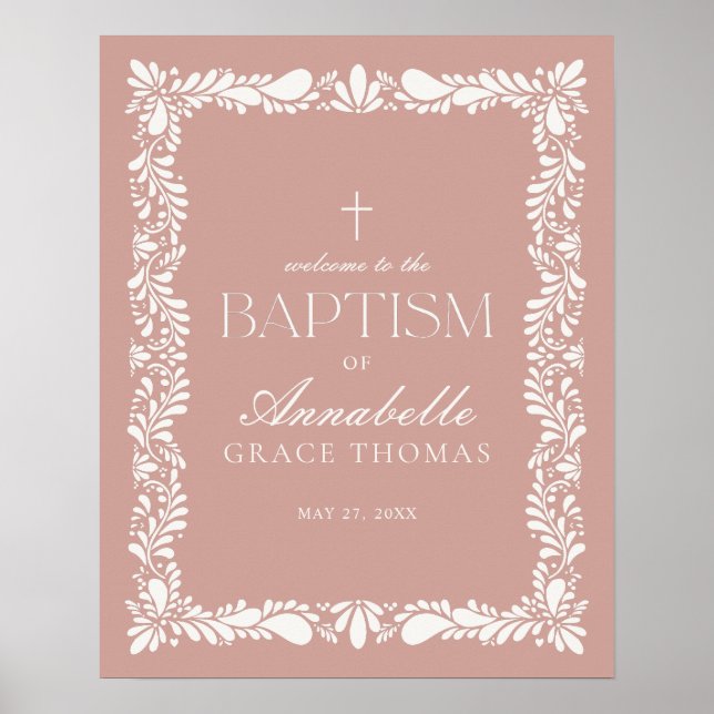 Poster Azulejo Rosa Talavera Espanhol Fiesta Baptism Bem- (Frente)