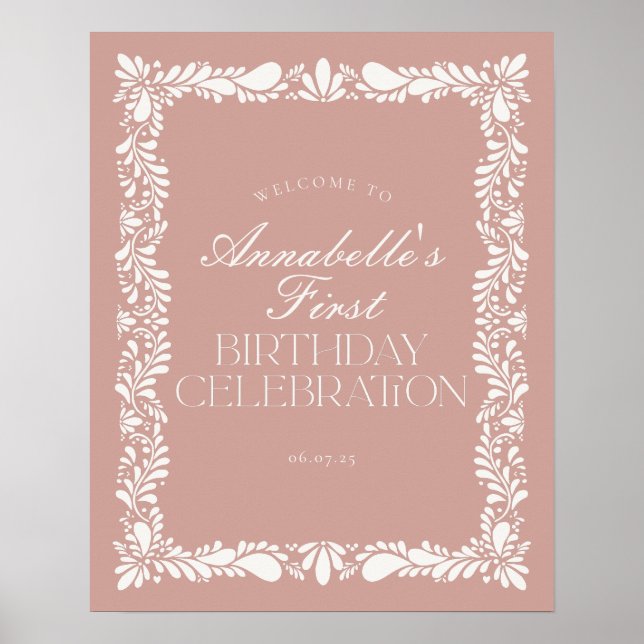 Poster Azulejo Rosa Talavera Espanhol Fiesta Birthday Bem (Frente)