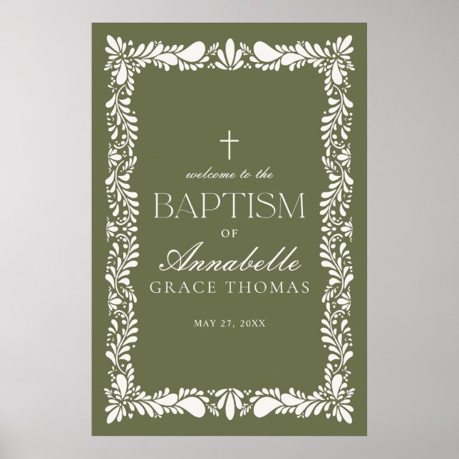 Poster Azulejo Verde Talavera Espanhol Fiesta Baptism Bem (Frente)