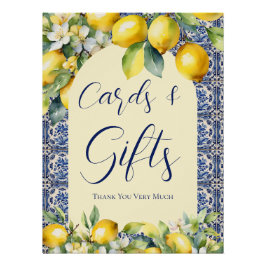 Póster Azulejos azuis italianos e cartões de chá de frald