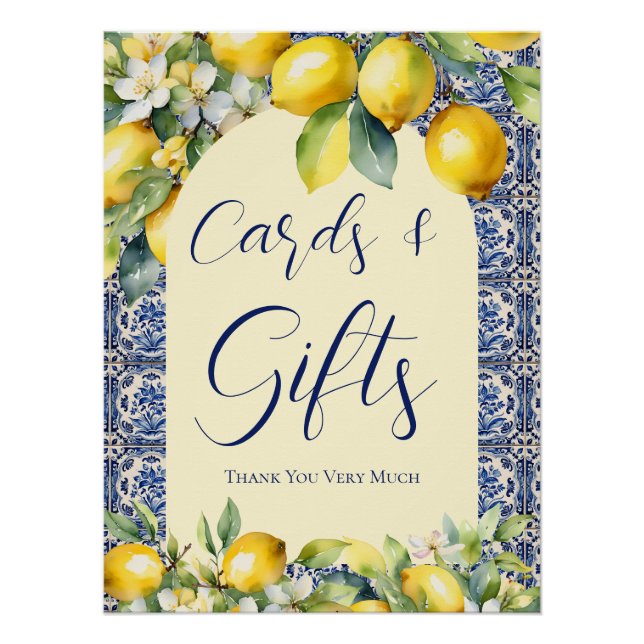 Póster Azulejos azuis italianos e cartões de chá de frald (Frente)