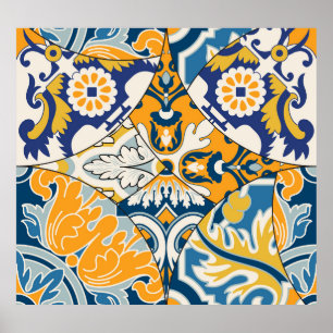 Poster Azulejos Azulejos Papel de Wallpaper Vintage