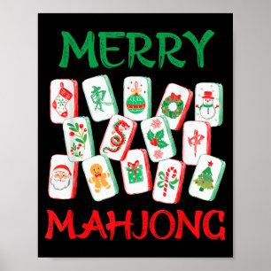 Poster Azulejos de Mahjong de Natal aquarela Mah Jong Chi