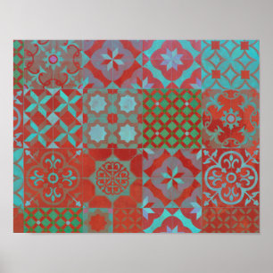Poster azulejos Egeu Legal, em vermelho e azul