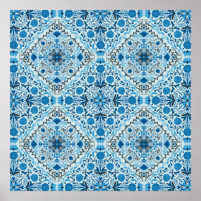 Poster Azulejos florais azuis (Frente)