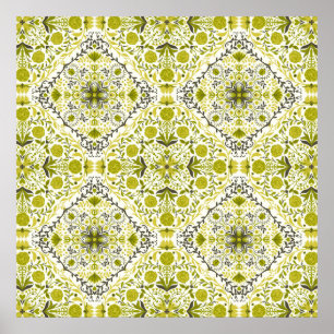 Poster Azulejos florais em verde