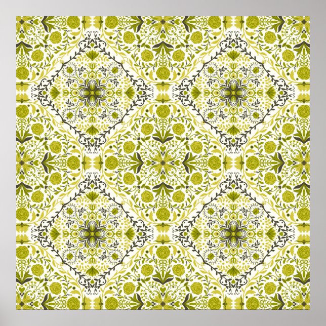 Poster Azulejos florais em verde (Frente)