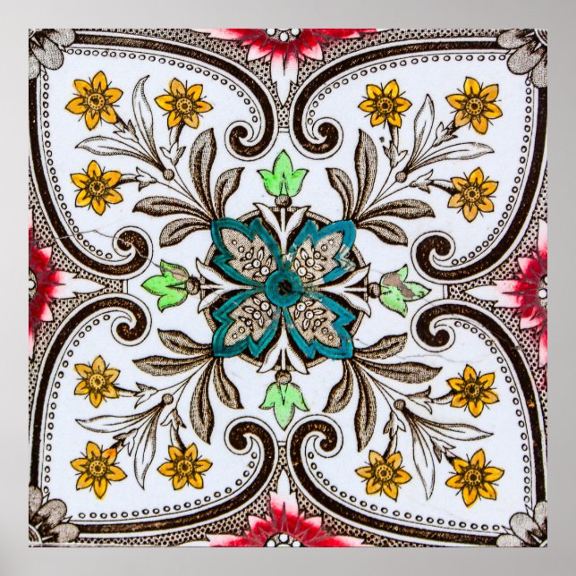 Póster Azulejos Florais Peranakan (Frente)
