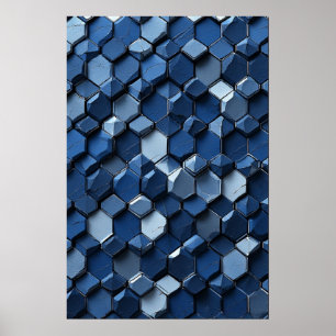 Poster Azulejos hexagonais rachados: Abstrato Blue Geomét
