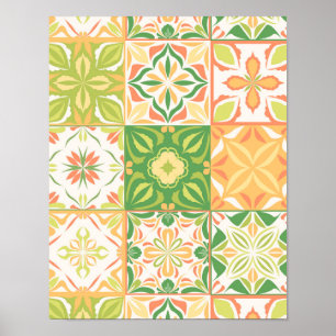 Poster azulejos ornamentados em verde e amarelo