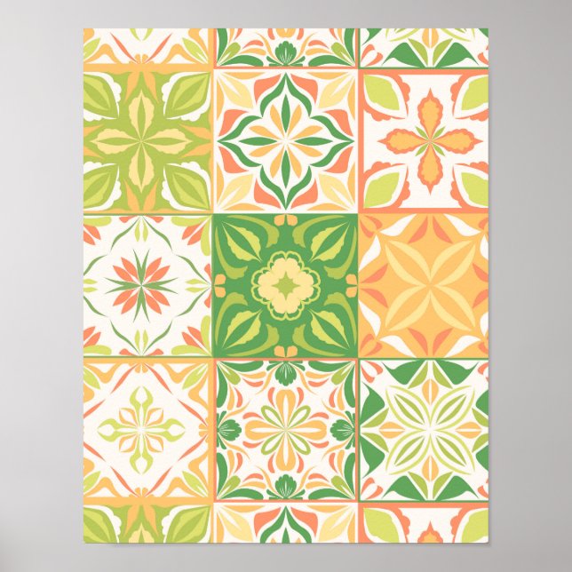 Poster azulejos ornamentados em verde e amarelo (Frente)