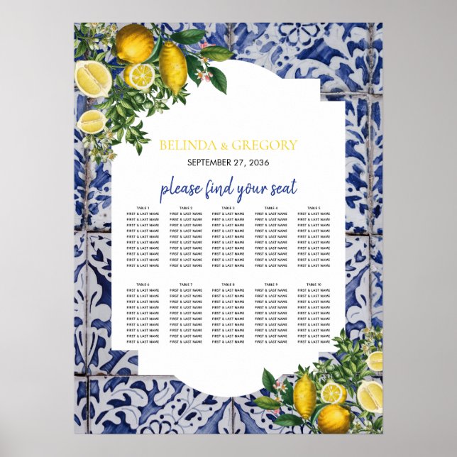 Poster Azulejos Portugueses Lemons - Gráfico de Casamento (Frente)