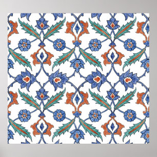 Poster Azulejos Turcos Medievais: Ornamento Floral.