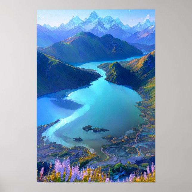 Poster Azure Oasis: Um lago Serene Mountain (Frente)