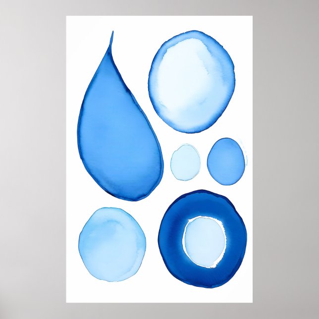 Poster Azure Serene Curves Abstrato (Frente)