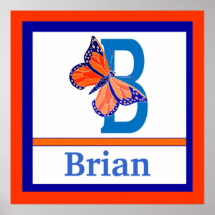 Póster B é para Borboleta e Boy Name Wall Art para Crianç