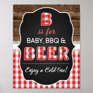 Poster B é para o símbolo de bebê, CHURRASCO e cerveja -