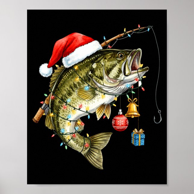 Poster B Fish Festive Lights Christmas Funny Fishing Long (Frente)