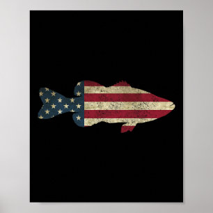 Poster B Pesca Bandeira Americana Vintage Anglês Patrióti