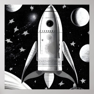 Poster B&W Entrega do Foguete Retroativo