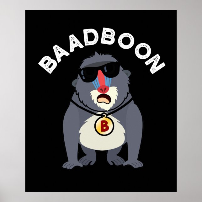 Poster Baadboon Funny Bad Baboon Pun Dark BG (Frente)