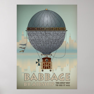 Poster Babbage by Airship Steampunk Viagens vintage