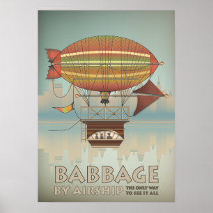 Poster Babbage by Airship Steampunk Viagens vintage