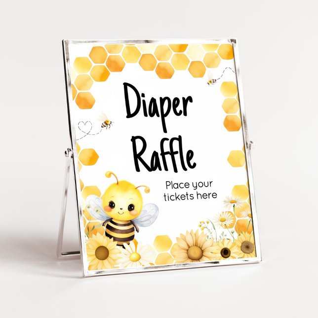 Poster Babee Bee Chá de fraldas Raffle (Oh Babee Baby Shower Diaper Raffle Sign)