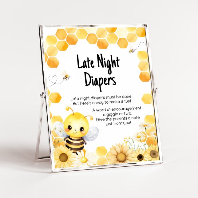 Poster Babee Bee Chá de fraldas Tarde Fraldas Noturnas (Oh Babee Baby Shower Late Night Diapers Sign)