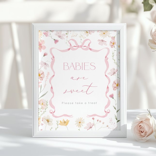 Poster Babies are sweet Pink Bow Wildflower Baby shower (Criador carregado)