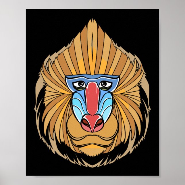 Poster Baboon Face Halloween Assustador Macaco Baboon (Frente)