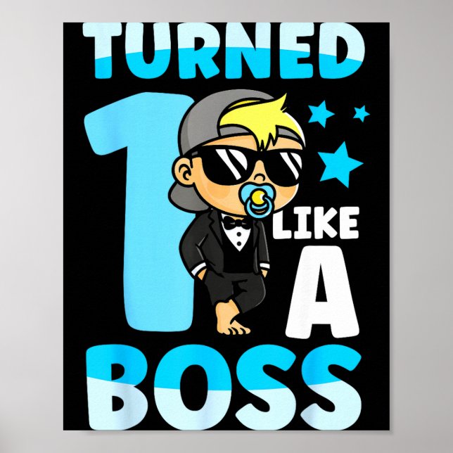 Poster Baby 1st Birthday Boy Girl 1 Year Like A Boss Kids (Frente)