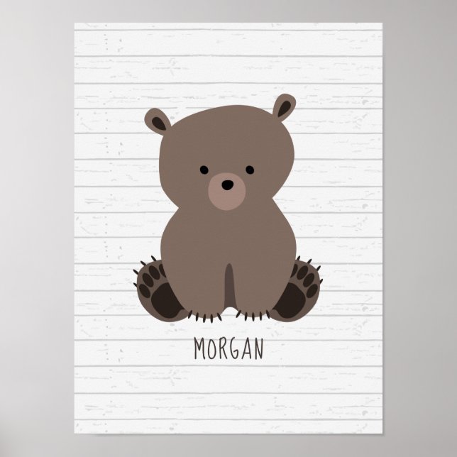 Poster Baby Bear Wood Personalised Nursery Trabalho de ar (Frente)