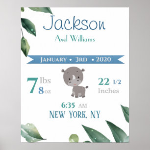 Poster Baby Birds Stats Sign Elephant Blue & Green