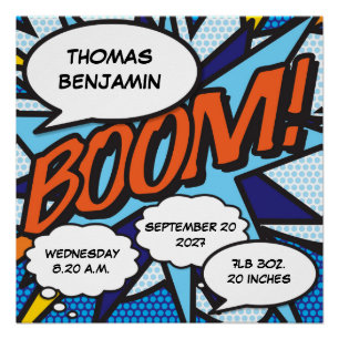 Póster Baby Birth Stats Comic Book, Pop Art Keepsasak