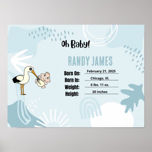 Poster Baby Birth Stats Nursery Wall Art (Frente)