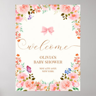 Poster Baby Bloom Floral Butterfly Chá de fraldas Bem-vin