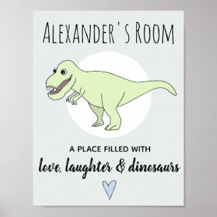 Poster Baby Boy Doodle Dinosaur T-Rex com nome de enferme