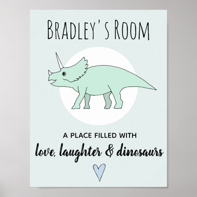 Póster Baby Boy Doodle Dinosaur Triceratops Nome Nursery (Frente)