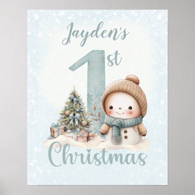 Poster Baby Boy Name First Christmas Blue Nursersery Post (Frente)