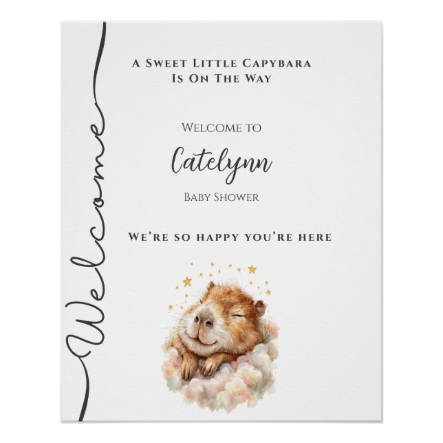 Póster Baby Boy Shower Welcome Sign • Capybara Theme (Frente)