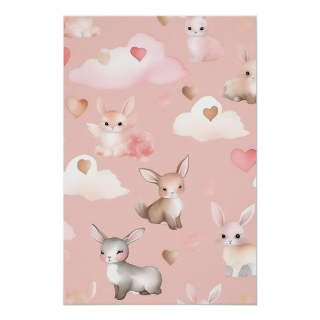Póster Baby Cupid Animals Nursery Art Print – Watercolor (Frente)