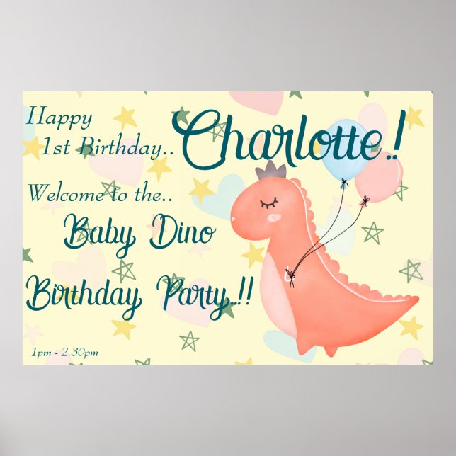Poster Baby Dino Festa de aniversário (Frente)