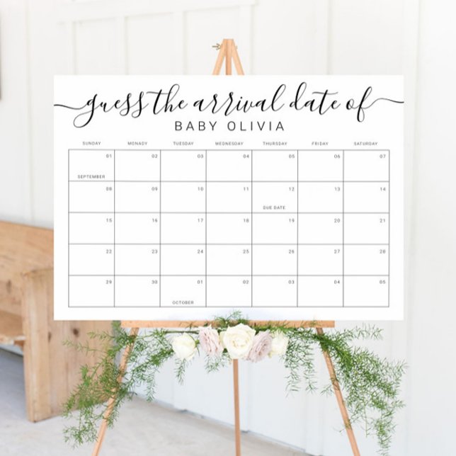 Poster Baby Due Date Calendar Sign Guess the BirthdayGame (Baby Due Date Calendar Sign Guess the BirthdayGame)